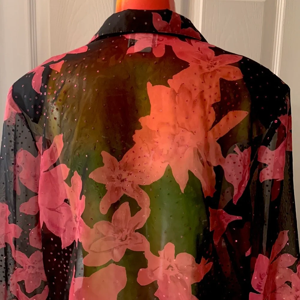 Vintage Black and Pink Floral Connie Choi Sheer Blouse - Picture 14 of 16
